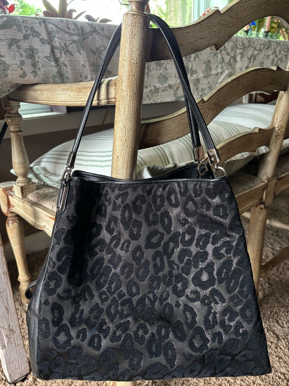 Excellent Condition Coach Madison Phoebe Leather and Leopard Print Shoulder Bag